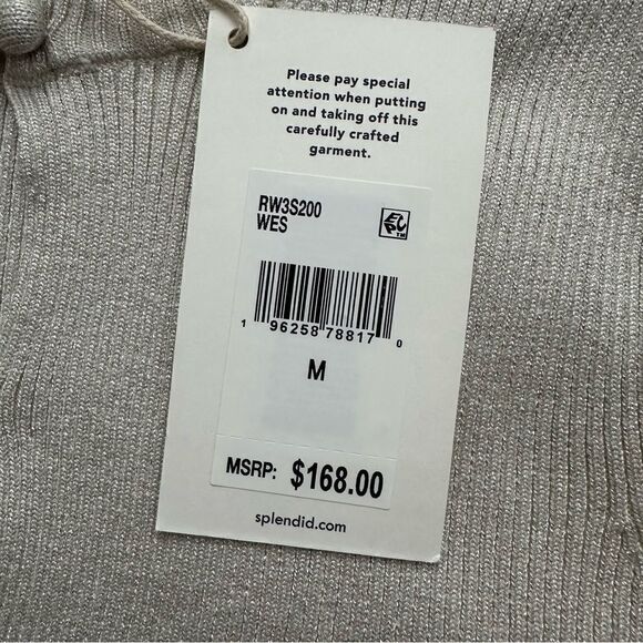 Splendid Peyton Lurex Sparkle Knit Keyhole Ribbed Sweater White Sand Medium - Picture 4 of 6